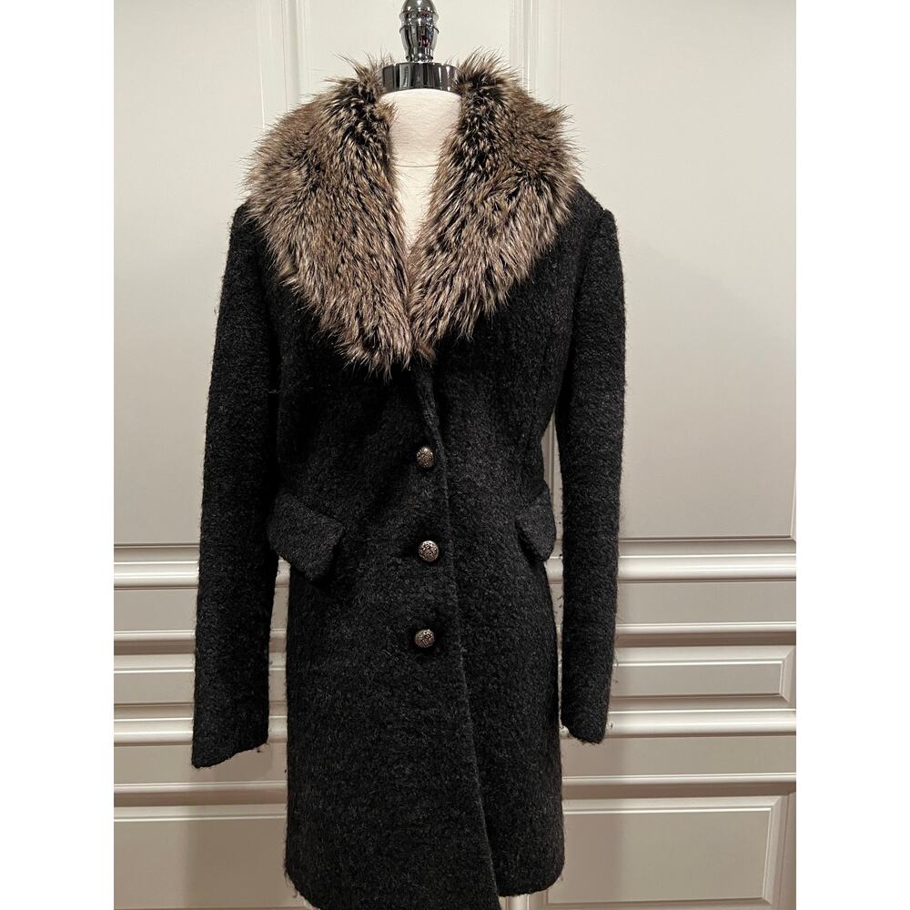 Coldwater Creek Gray Black Wool Blend Coat Jacket Removable faux collar M 10-12